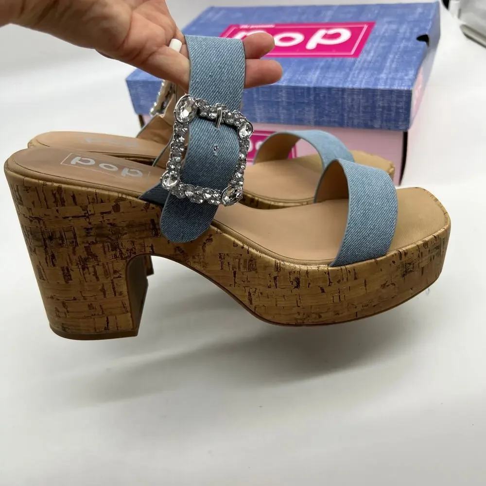 Pop Womens Sharice Heeled Sandals Denim Light Blue Size 11M